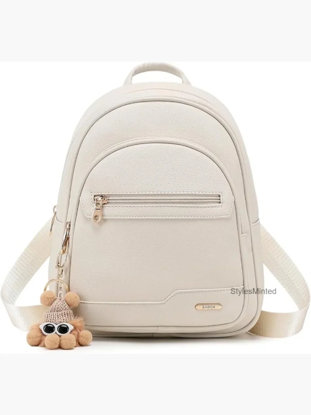 Mini Leather Backpack Purse with Detachable Cartoon Charm for Women